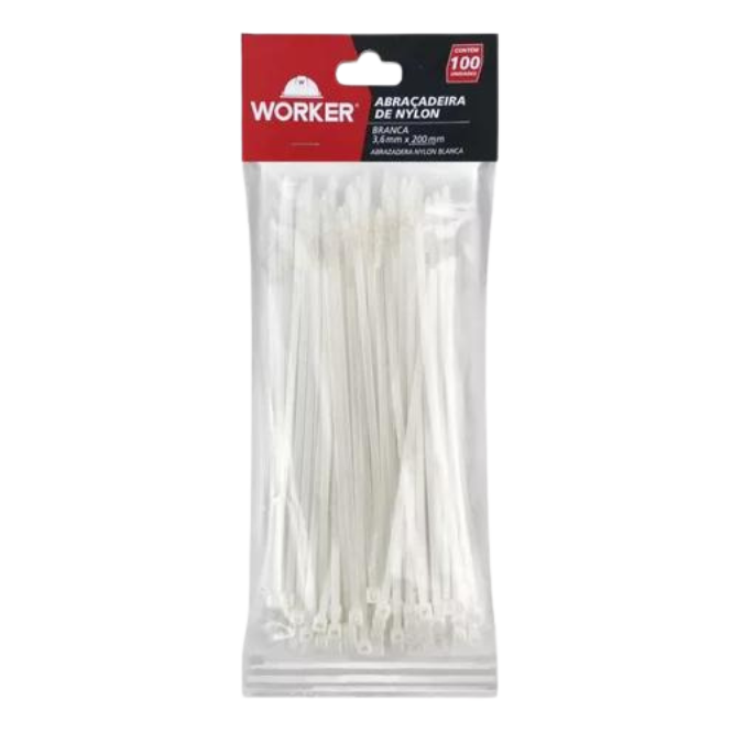 Abracadeira Nylon 2,5 x 200mm Br 100pcs - Worker
