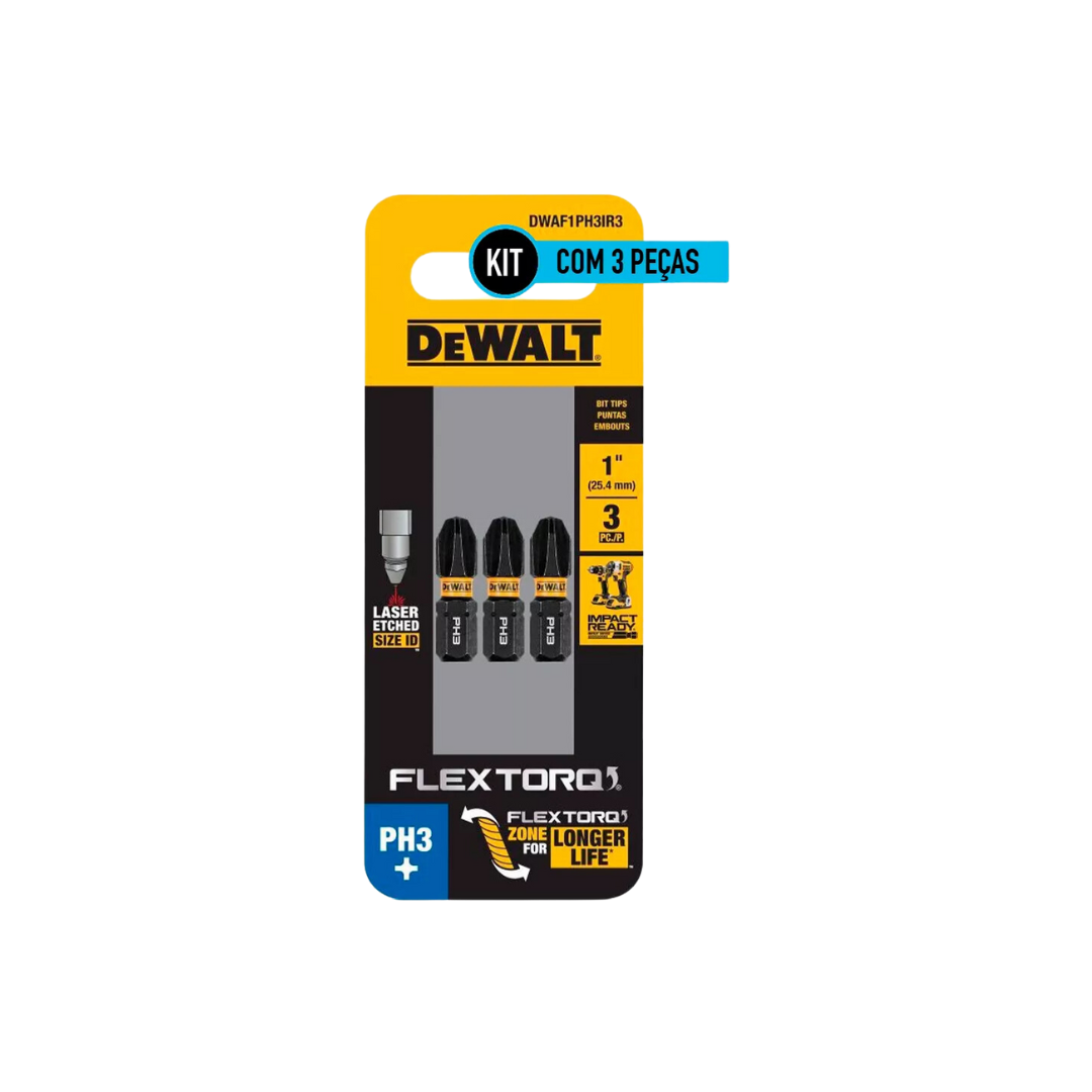 Kit 3 Bits Phillips Ph3 X25mm Flextorq Dewalt