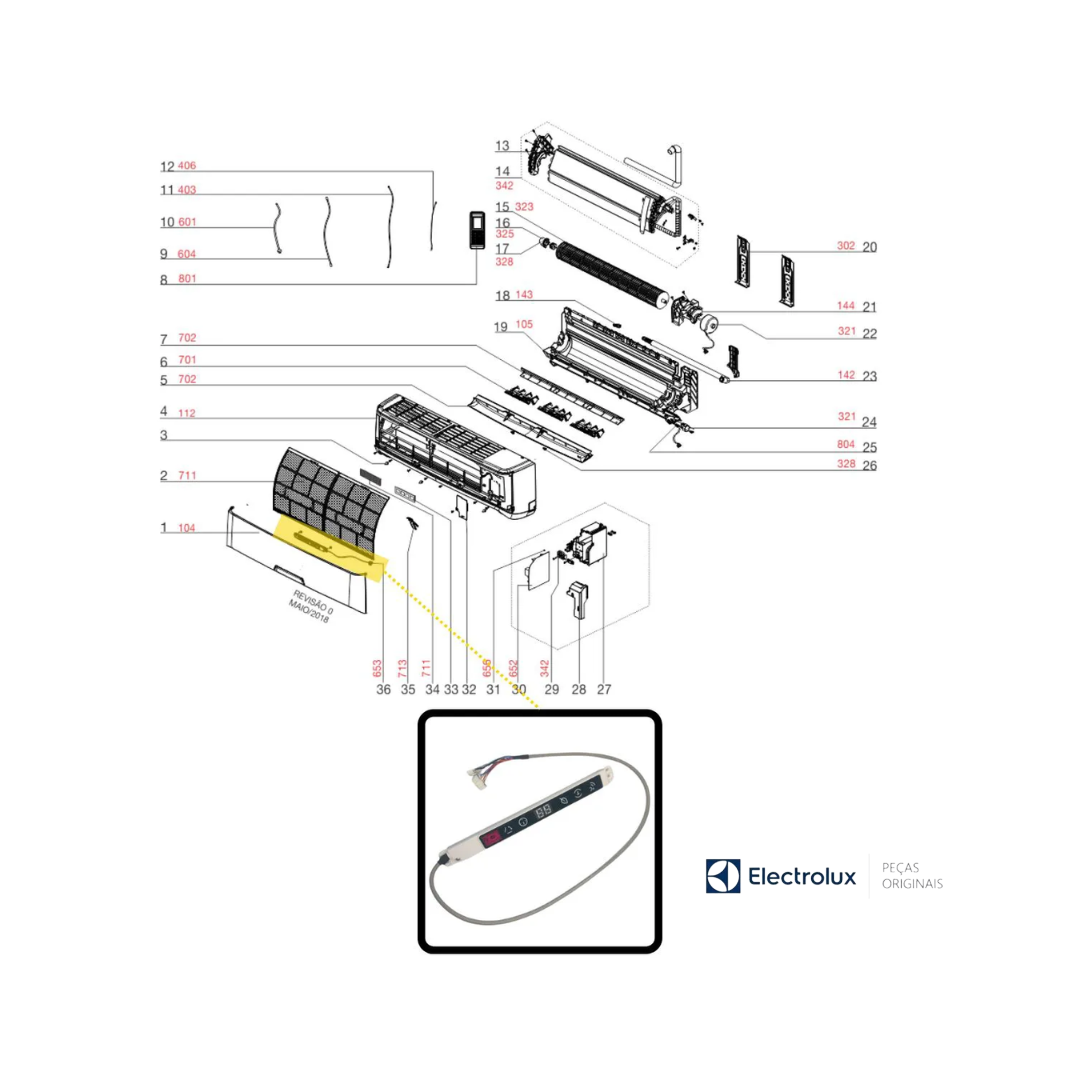 Placa Interface Display Bivolt BI18F / BI22R / TI18R / TI24R / BI18R / BI22F / TI24F / TI18F - Electrolux Original