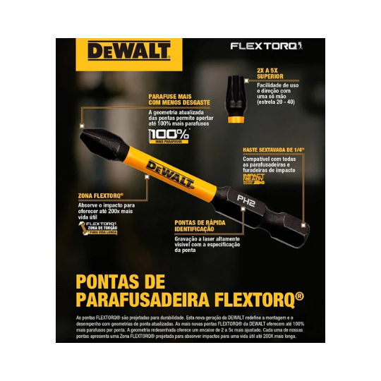 Ponta Phillips #1 Flextorq 1 3 Peças -  Dewalt