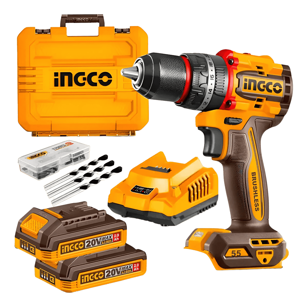 Parafusadeira/Furadeira BL 55Nm 1/2Pol 20V P20S C 2 Bat 2Ah - Ingco