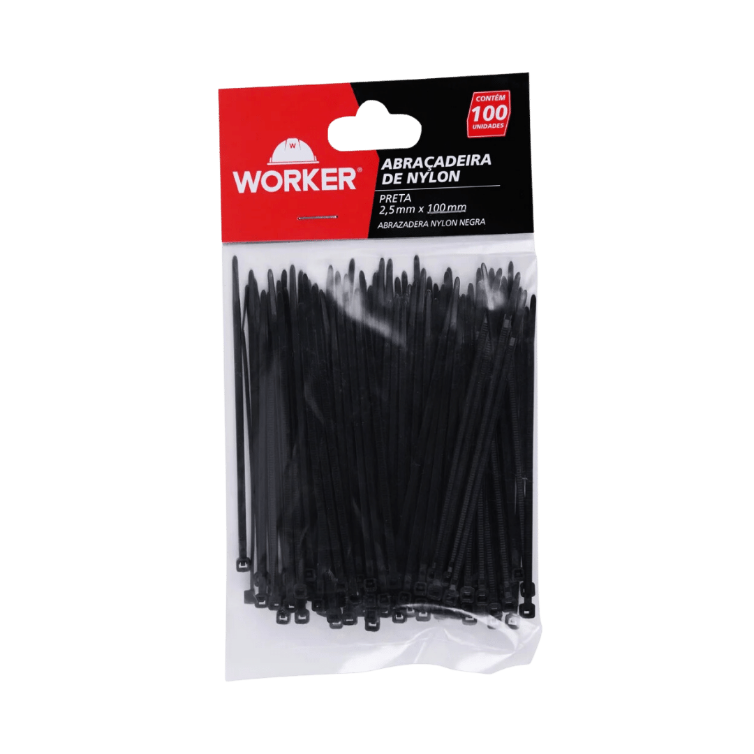 Abracadeira Nylon 2;5X100mm PR 100pcs - WORKER