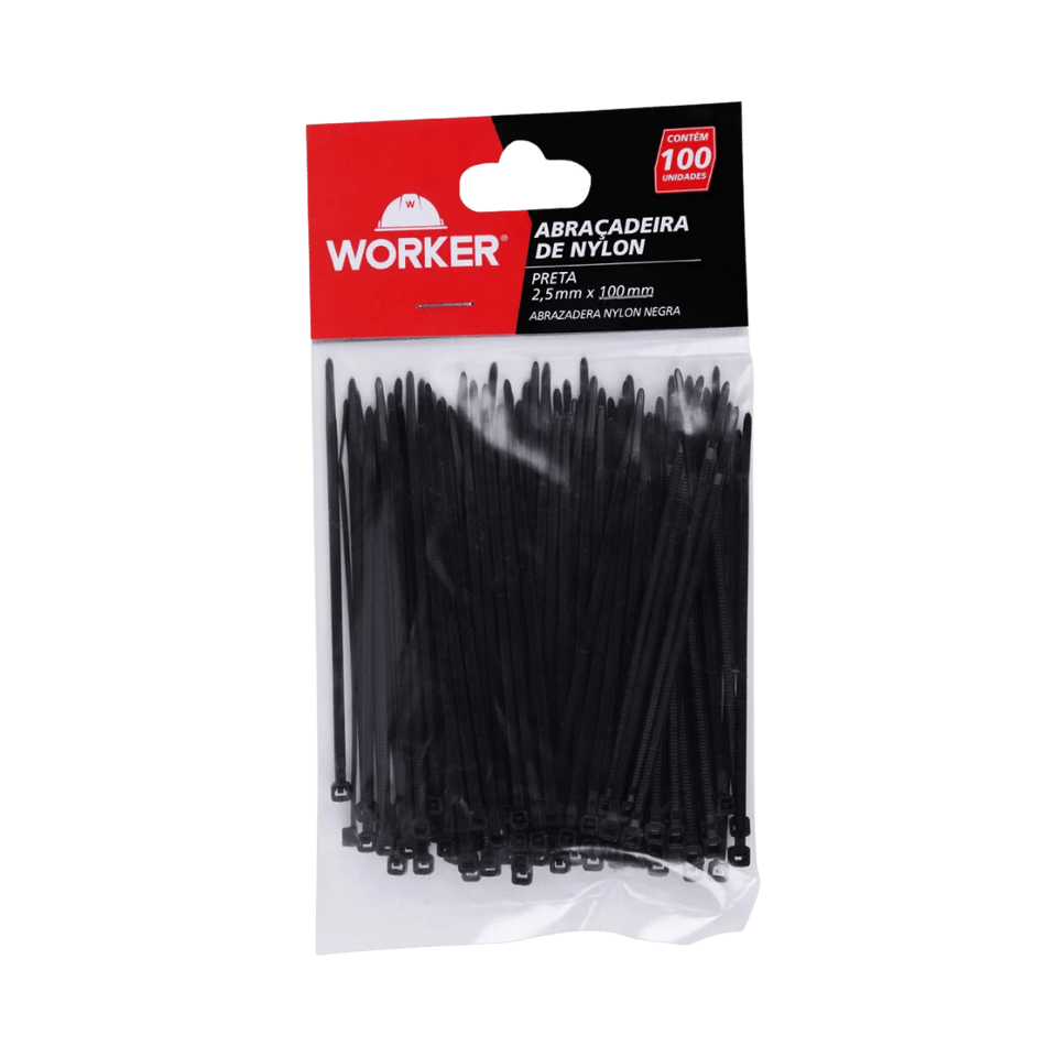 Abracadeira Nylon 2;5X100mm PR 100pcs - WORKER