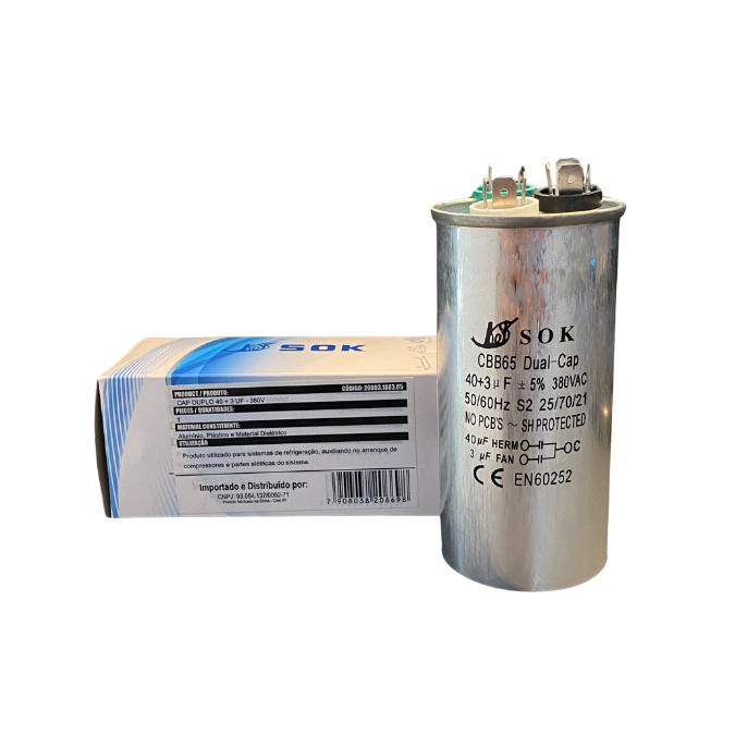 Capacitor duplo 40+3uf 380VAC - SOK