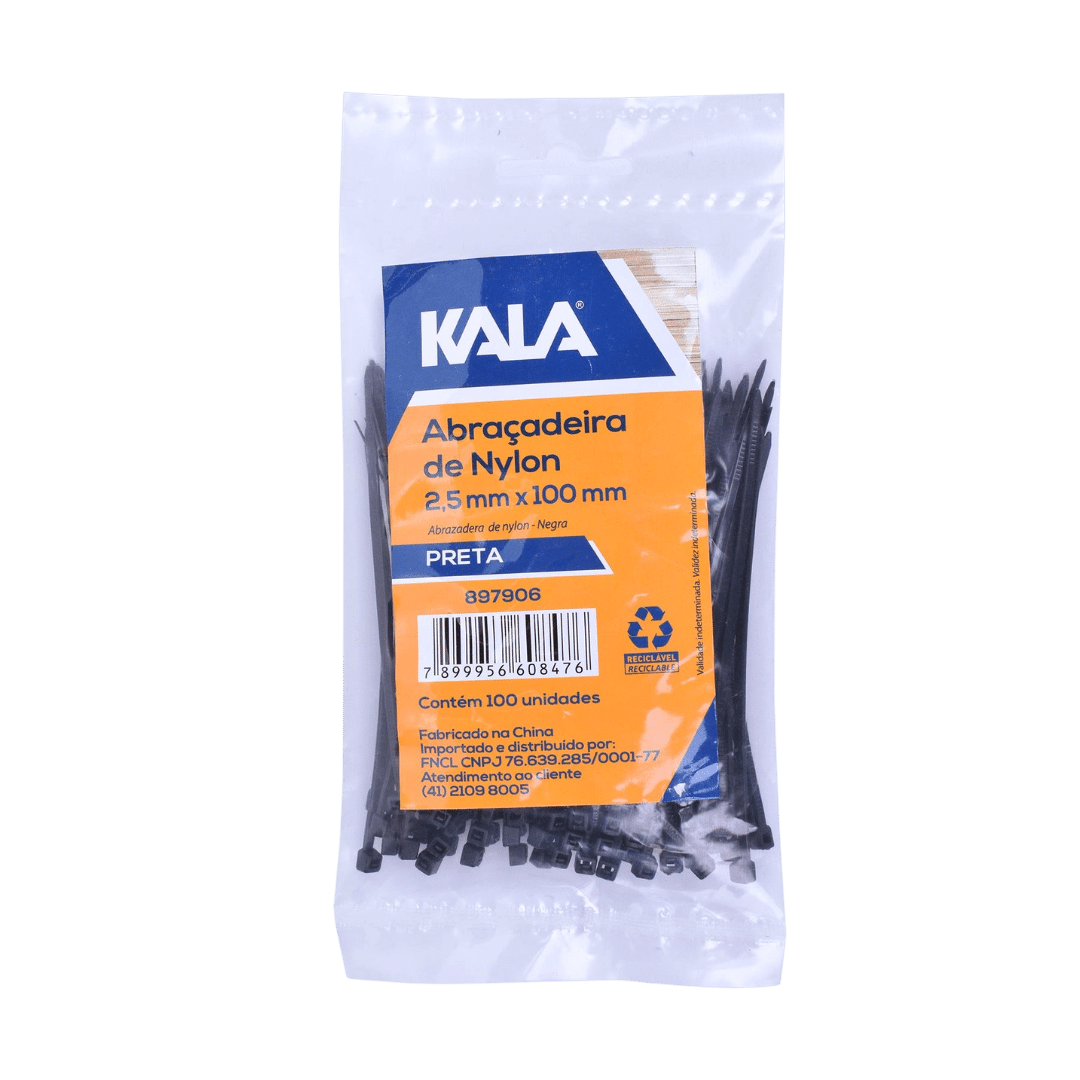 Abraçadeira de Nylon 2,5mm x 100mm C/ (1 Pc 100un) - Kala