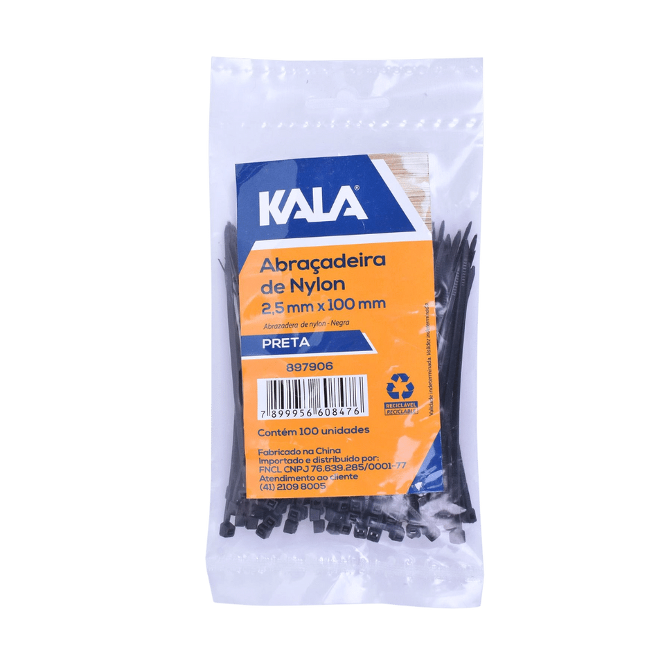 Abraçadeira de Nylon 2,5mm x 100mm C/ (1 Pc 100un) - Kala