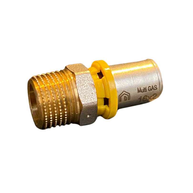 Conector Macho p/ Gás 16mm x 1/2 Prensar (Multicamada) - EMMETI